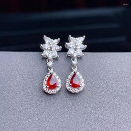 Boucles d'oreilles pendantes mode grâce goutte d'eau naturel rouge rubis pierre précieuse 925 argent femme fête bijoux