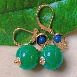 Pendientes colgantes moda verde redondo ronda jade lapis lapis boads lámpara de oro arte con cuentas adolescentes boda minimalista