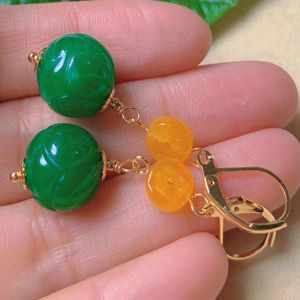 Boucles d'oreilles en peluche verte rond rond Hétien jade chalcédoine or argent cristal clip-on gemmestone décontractée bohemian