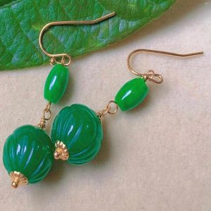 Pendientes colgantes Moda Verde Redondo Hetian Jadeíta Jade Barril Cuentas Oro Día de la Madre CARNAVAL DE SAN VALENTÍN DE LOS TONTOS Clásico