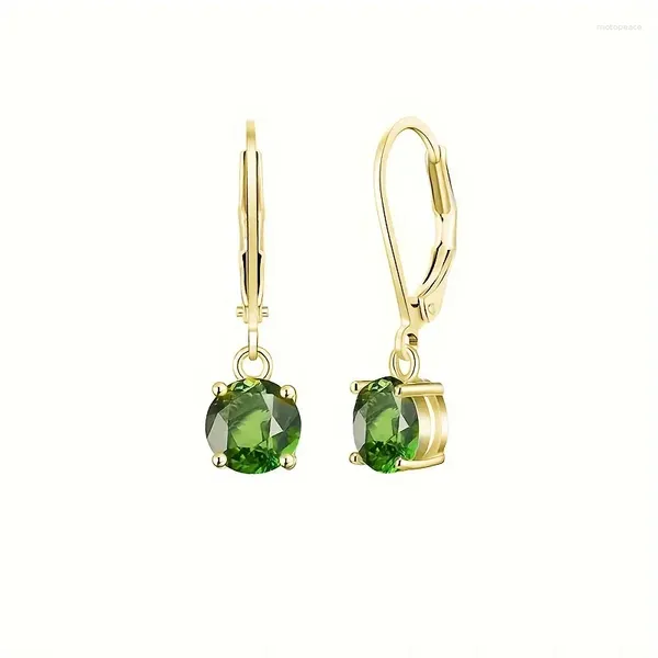 Pendientes colgantes de circonita verde para mujer, aretes chapados en oro, Clip para mujer, joyería 2023 al por mayor