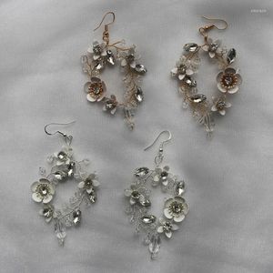 Boucles d'oreilles pendantes mode peint à la main fleur mariée goutte boucle d'oreille cristal accessoires de mariage bijoux à la main or argent couleur femmes