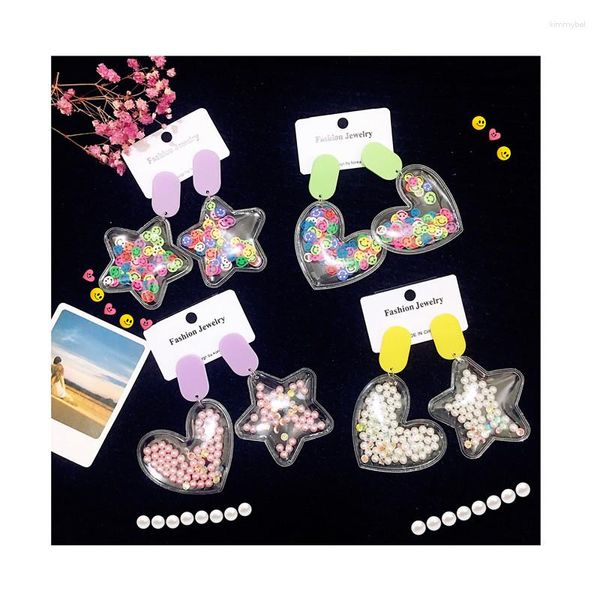 Pendientes colgantes Moda Hecho a mano Personalidad creativa PVC transparente Cuentas de arroz de dibujos animados Amor de cinco estrellas para accesorios de joyería de mujer