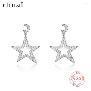 Boucles d'oreilles en pente mode suspendue blanc brillant place lune lune étoile femme argent 925 bijoux coréen original design