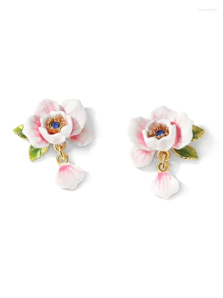 Pendientes colgantes Joyas de moda Rosebush S925 Pin de plata 18K Gold esmaltado hecho a mano adecuado para boda