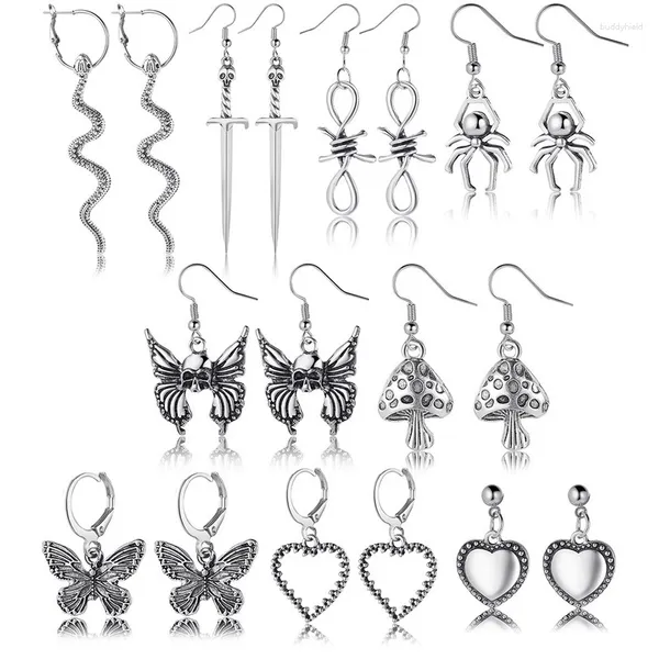 Dangle Boucles D'oreilles Bijoux De Mode 2023 Tendances Femme Vintage Alliage 9 Pièces Ensemble Papillon Pêche Coeur Champignon Serpent Araignée Pendentif