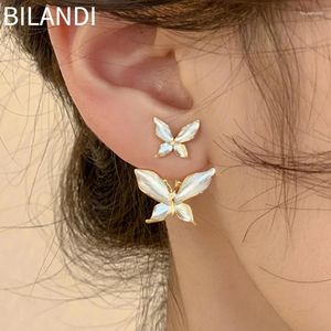 Boucles d'oreilles pendantes en argent 925, bijoux à la mode, aiguille arrière et avant, Double papillon pour femmes et filles, tendance, accessoires doux, 2024