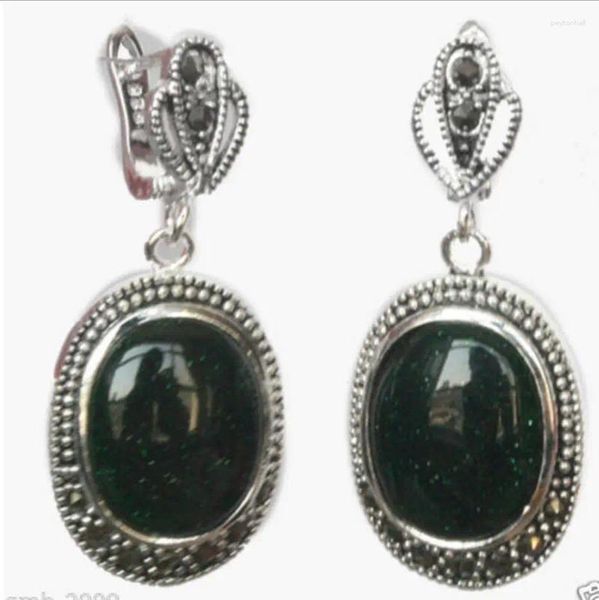 Pendientes colgantes Joyería de moda Plata de ley 925 Marcasita de piedra de arena verde natural