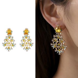 Boucles d'oreilles pendantes, bijoux à la mode, couleur Champagne, strass, cristal, goutte de fleur, cadeau pour femmes