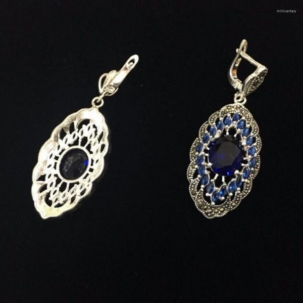 Pendientes colgantes Joyería de moda Vender Lady's Genuine 925 Silver Blue Crystal Art Style Marcasita