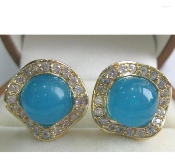 Boucles d'oreilles pendantes, bijoux à la mode, vente en gros, jolie boucle d'oreille ronde bleue de 8mm en cristal de Jade naturel 18k