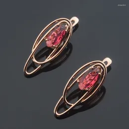 Boucles d'oreilles pendantes pour femmes, bijoux à la mode, couleur or Rose, rouge, pierre de Zircon cubique, Double goutte ronde, 585