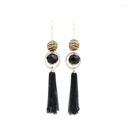 Boucles d'oreilles en peluche de mode Perle en bois de nombreux coussinets de chaîne noire en verre à facettes coupées pour femmes accessoires à la mode vintage