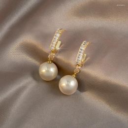 Boucles d'oreilles pendantes mode coréenne cristal rose gris perle boucle d'oreille pour femmes bijoux de luxe géométrique longue boucle d'oreille esthétique mariage