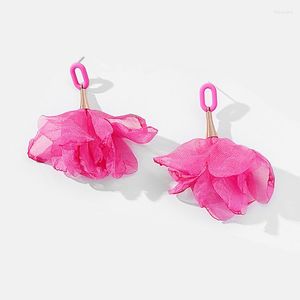 Boucles d'oreilles pendantes mode coréen tissu fleur pétale goutte femmes vacances élégant décontracté Fuchsia bijoux accessoires