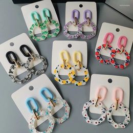 Boucles d'oreilles pendantes pour femmes, Style coréen, géométrique, imprimé acrylique, fleur, feuille, cercle, papillon, tendance esthétique Y2K