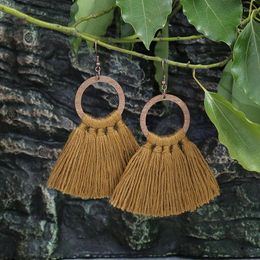 Dangle Oorbellen Mode Lange Boheemse Kwastje Opknoping Voor Vrouwen Houten 2024 Etnische Vintage Drop Earring Vrouwelijke Partij Sieraden