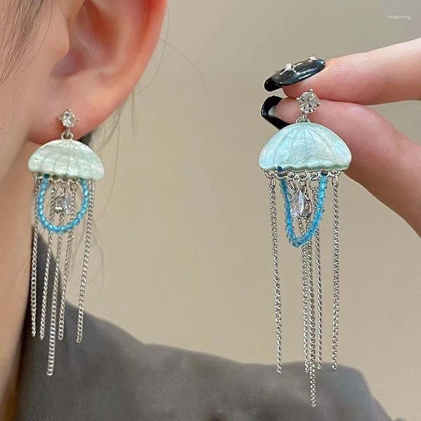 Pendientes colgantes de moda de cadena larga de cristal medusas diseño creativo para mujeres de gama alta temperamento de lujo joyería exquisita