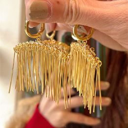 Bengelen oorbellen mode lange gouden kleur naald tassel luxe temperament trend hoepel voor vrouwen fijne sieraden hanger cadeau