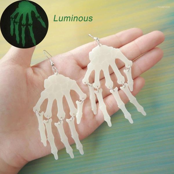 Boucles d'oreilles pendantes en forme de squelette lumineux pour femmes, Halloween, Halloween, brillant dans la nuit, en acrylique, goutte d'eau, fête