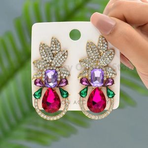 Boucles d'oreilles pendantes pour femmes, piercing de luxe, strass brillants, pendentifs creux d'ananas, fête de plage, accessoires de bijoux