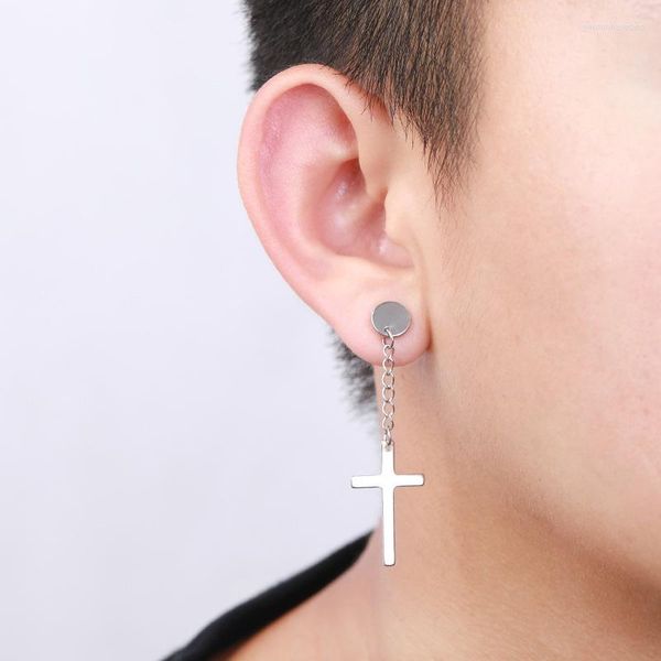 Boucles d'oreilles pendantes Fashion Men's Ear Clips Cool Black Cross Handsome Premium Stud No Piercing