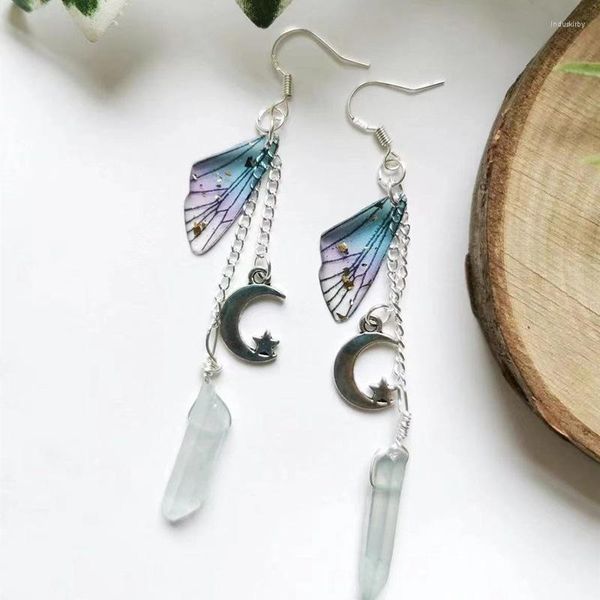 Boucles d'oreilles pendantes en cristal de fée de lune, style Boho, aile de papillon, longue chaîne, cadeau irrégulier pour femmes