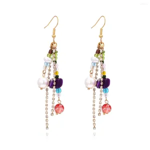 Boucles d'oreilles pendantes en résine multi-perles faites à la main pour femmes, accessoires cadeaux simples en cristal