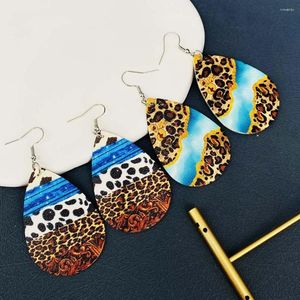 Pendientes colgantes moda Multicolor leopardo girasol rayas cuero lágrima mujeres gota de agua azteca occidental otoño joyería