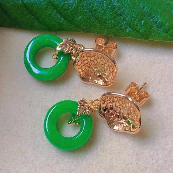 Boucles d'oreilles pendantes à la mode, grand anneau en jadéite verte naturelle, clou d'oreille en or, porte-bonheur, Thanksgiving, fête de culture classique, accessoires de carnaval