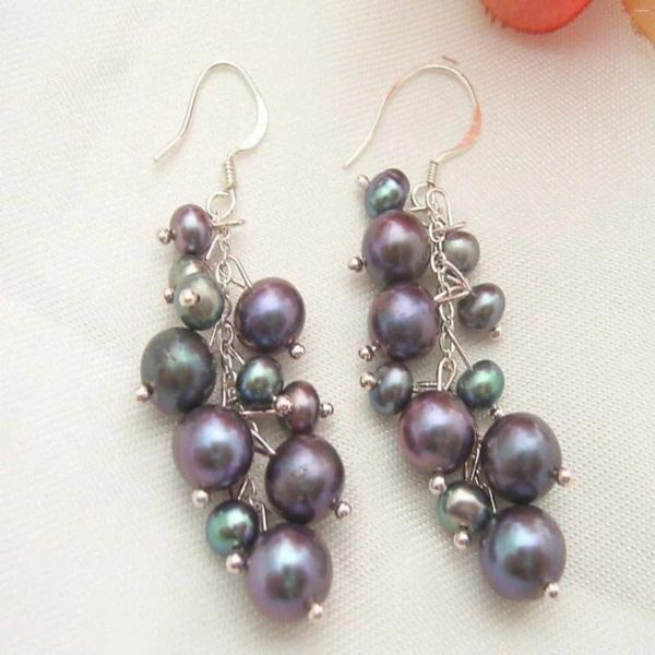 Boucles d'oreilles pendantes pour femmes, perles rondes noires naturelles, crochet en argent 925, belle année, mariage, pâques, bijoux porte-bonheur, carnaval