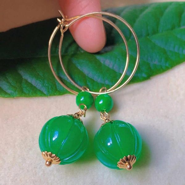 Pendientes colgantes Moda Natural Jade Verde Calabaza Calcedonia Cuentas Oro Navidad Cultivada Fiesta Año Acción de Gracias