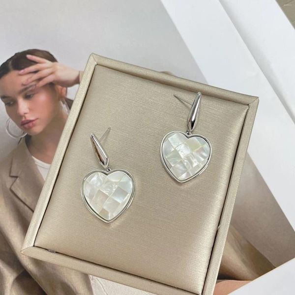 Boucles d'oreilles pendantes en mosaïque de coquillage naturel, amour romantique, luxe classique, pendentif en forme de cœur doux pour filles