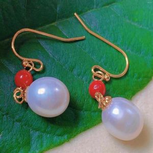 Boucles d'oreilles pendantes à la mode, perles de coquille d'œuf blanches naturelles, perles rouges du sud, or, pierres précieuses minimalistes, unisexe, manchette d'oreille perlée pour adolescents