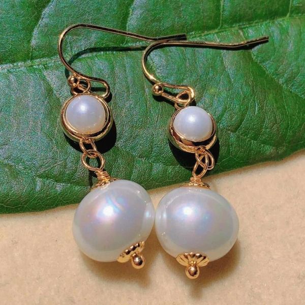 Boucles d'oreilles pendantes à la mode, perles rondes plates blanches naturelles, grand petit or porte-bonheur, accessoires de Thanksgiving, bricolage classique, beau noël