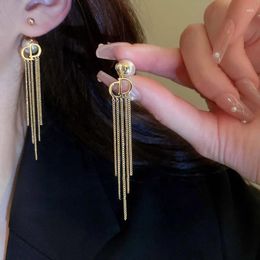 Pendientes colgantes moda perla bola de doble cara borla larga joyería Brincos De Franjas Longas