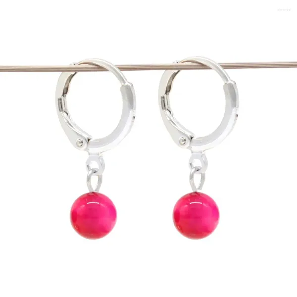 Pendientes colgantes de moda, cuentas de piedra redonda rosa, gota antialérgica de acero inoxidable, joyería hecha a mano para mujer, regalo de cumpleaños para niña GE005