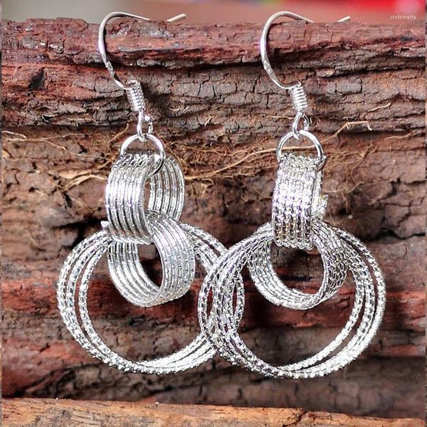 Boucles d'oreilles pendantes en argent plaqué S925, bijoux d'oreille créatifs multi-anneaux, Design sculpté, cercle, haute clé, vente en gros