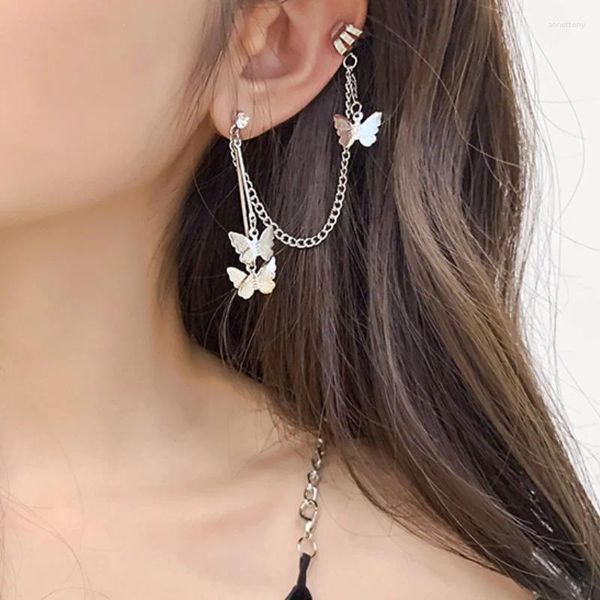 Pendientes colgantes de moda Punk mariposa Clip pendiente para adolescentes mujeres hombres orejeras joyería fresca pendientes de cadena Vintage al por mayor