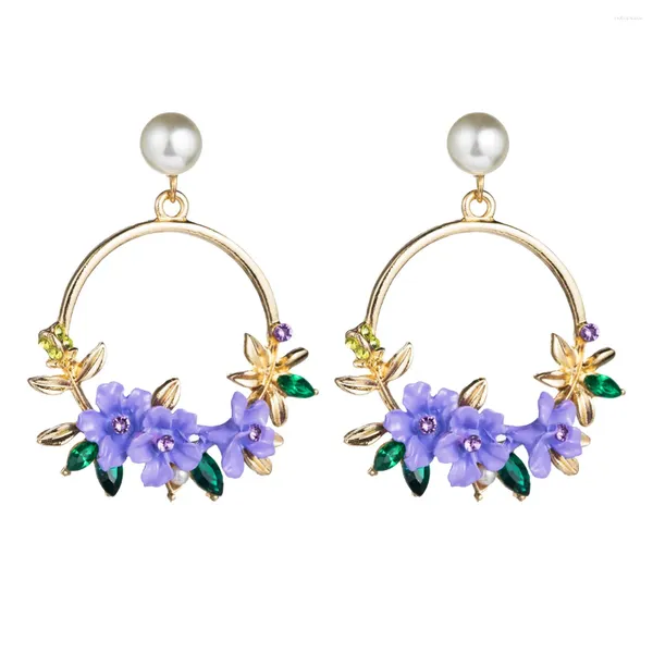 Pendientes colgantes moda niña de flores púrpura declaración elegante elegante verano coreano lindo caída roja para mujeres al por mayor