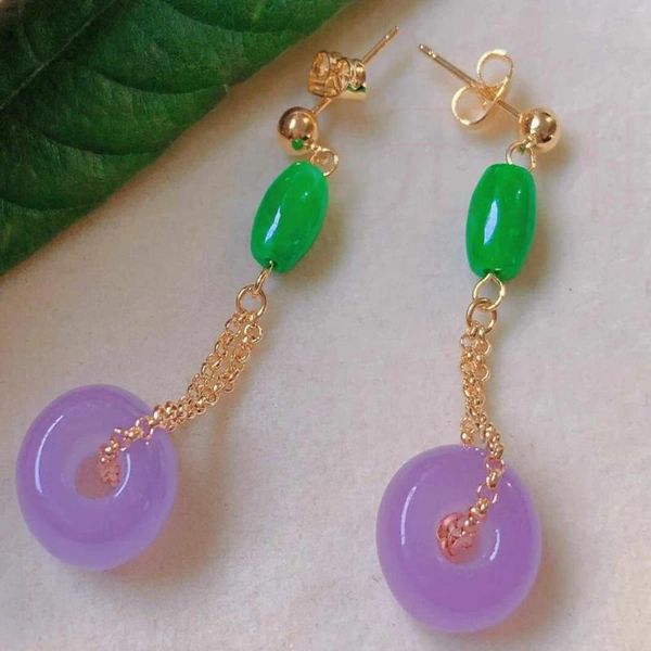 Boucles d'oreilles en peluche mode violet jade ringle verts barils perles d'oreille d'oreille gas