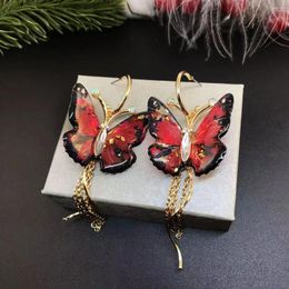 Boucles d'oreilles en peluche de mode rouge Resin Resin Butterfly Exagéré adapté aux femmes Cadeau d'anniversaire de fête de décoration de vacances de Noël