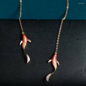 Boucles d'oreilles pendantes mode rouge poisson rouge bonne chance Koi longue ligne de gland enfileur 925 argent aiguille goutte pour les femmes coréen bijoux cadeau