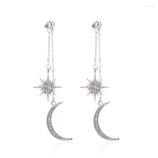 Pendientes colgantes de moda Retro Metal personalidad libélula largo regalo de joyas de fiesta Simple Luna estrella gota de diamantes de imitación