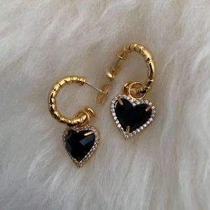 Bengelen oorbellen mode retro temperament zirkon zwart hartvormige voor vrouw gotische meisjes modieuze accessoires Koreaanse sieraden geschenken