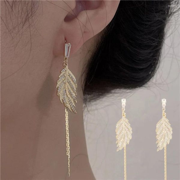 Boucles d'oreilles pendantes en forme de feuille de strass pour femmes et filles, bijoux d'oreille de luxe, cadeau de Couple