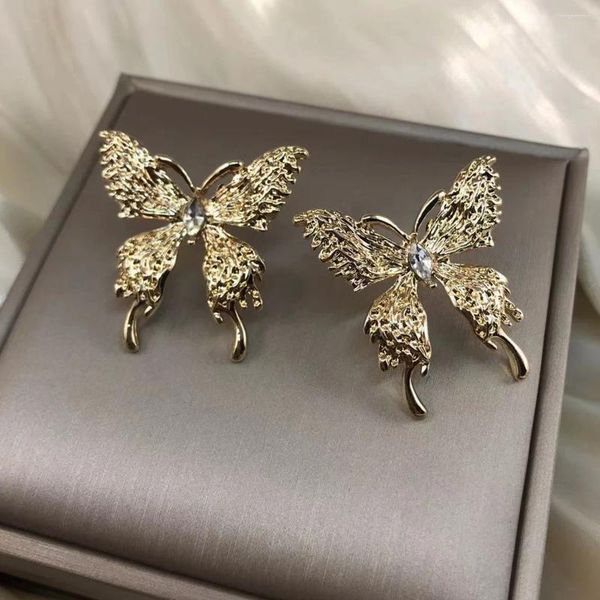 Boucles d'oreilles pendantes papillon baroque romantique pour femmes, Texture métallique, lignes d'écoulement liquide, cadeau de fête de vacances exquis