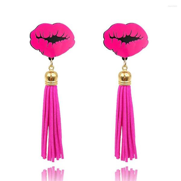 Dangle Boucles D'oreilles De Mode Rose Lèvres Long Gland Pour Les Femmes Personnalité Acrylique Sexy Bouche Or Goutte Discothèque Bar Danse E18062