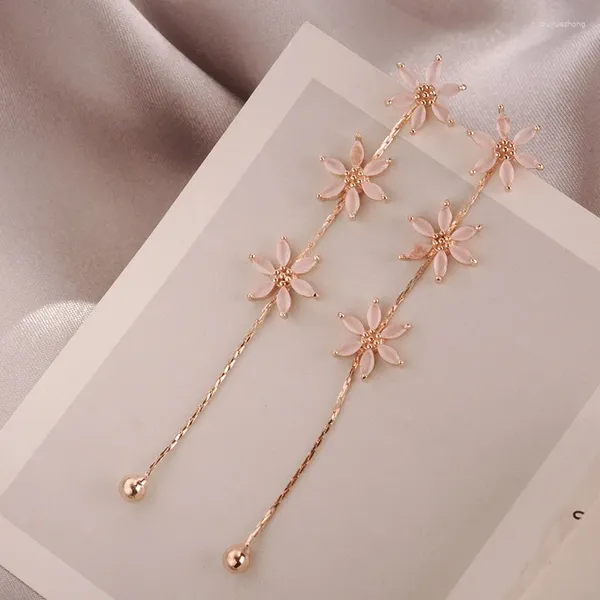 Boucles d'oreilles pendantes en pétale de Rose pour femmes, Bijoux à pampilles longues bleues et blanches, accessoires de fête de mariage, cadeau