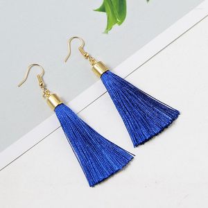 Boucles d'oreilles pendantes en tissu de soie pour femmes, longues gouttes, pompon, bohème, frange, bijoux suspendus, ethnique coréenne, été